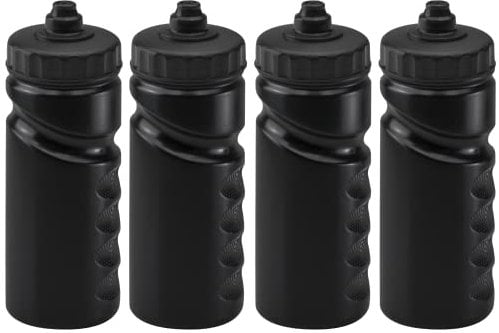 Foxberry 500ml Reusable Water Bottles - 4 Pack - Hands Free Lid - Spill Proof and Leak Proof Spout - BPA Free - Dishwasher Safe - Kids - School - Sports - Clubs (All Black)