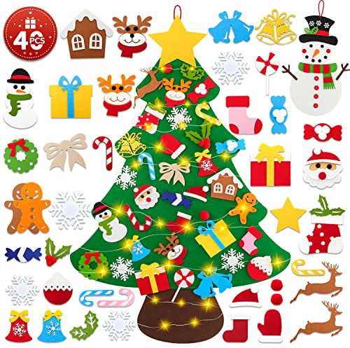 Lanpn Filz Weihnachtsbaum mit Filz Schneemann, 102cm DIY Kinder Weihnachten Bastelset Christbaum Tannenbaum mit 40 Stück Abnehmbaren Ornamente Hängend Dekor Dekoration für Home Tür Wand