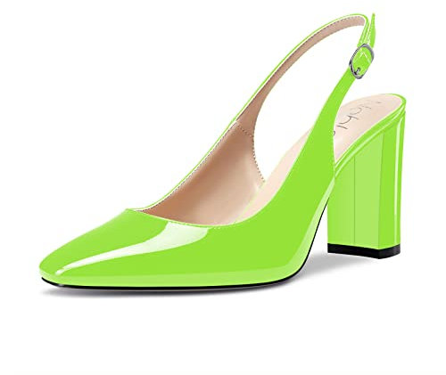 NobleOnly Donna Alto High Chunky Blocco Tacco Heel Chiusa Quadrata Punta Slingback Pumps Slip-on Cute Dress Ufficio Scarpe 8.5 CM Heels Verde Lime 40 EU