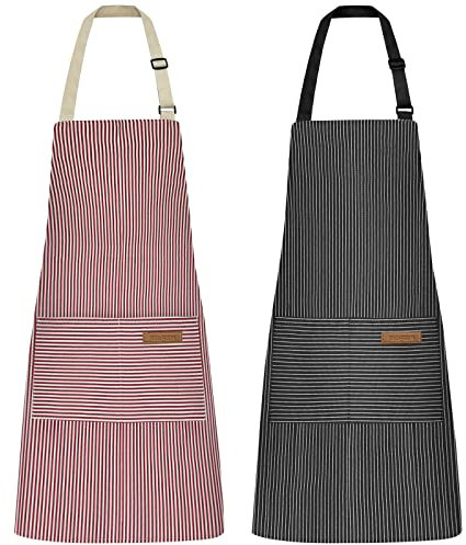 Riqiaqia 2 Pack kochschürze damen, küchenschürze mit 2 Taschen zum Kochen, Backen, Malen, Hausarbeit