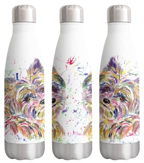Yorkshire Terrier Yorkie Dog Pet Watercolour Rainbow Art Bottle Double Wall Insulated Stainless Steel Sport Drinks 500ml White Gift Ideal for School Work Office Oudoor Sports Keeps Hot and Cold Drinks