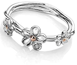 Hot Diamonds Forget Me Not Silver Ring For Women | 925 Sterling Silver & Rose Gold Floral Design with a Real Diamond | Luxury Jewellery Gift Box Included
