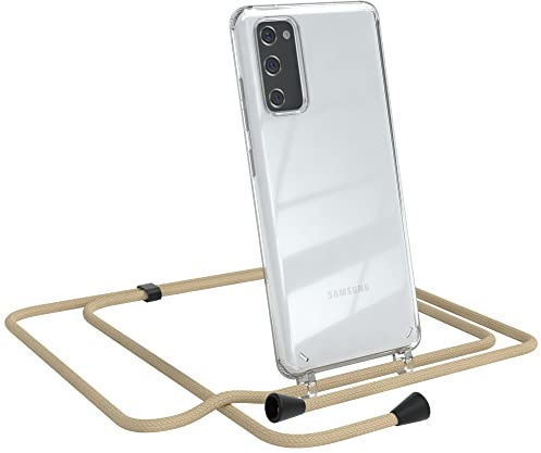 EAZY CASE Handykette kompatibel mit Samsung Galaxy S20 FE / S20 FE 5G Handyhülle mit Umhängeband, Handykordel mit Schutzhülle, Silikonhülle, Hülle mit Band, Kette mit Hülle, Taupe - Clips Schwarz