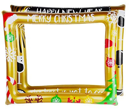 Weihnachten Aufblasbare Fotorahmen Weihnachtsdeko Aufblasbarer Rahmen für Fotobox Accessoires Weihnachtsmann Aufblasbarer Bilderrahmen Gold Fotorequisiten Foto Booth Props für Partyzubehör, Silvester