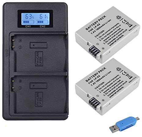 CITYORK 1800mah 7.4V LP-E8 LPE8 LP E8 2X Akku Batterie+ LCD Dual Ladegerät für Canon EOS 550D 600D 650D 700D X4 X5 X6i X7i T2i T3i