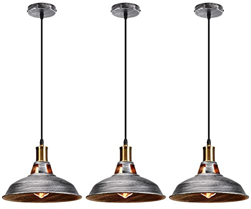 iDEGU Industrielle Kronleuchter, Vintage, Deckenleuchte, Lampenschirm, Retro, Hängeleuchte, Innenbeleuchtung, für Küche, Esszimmer, Schlafzimmer, Wohnzimmer (Rost-Silber)
