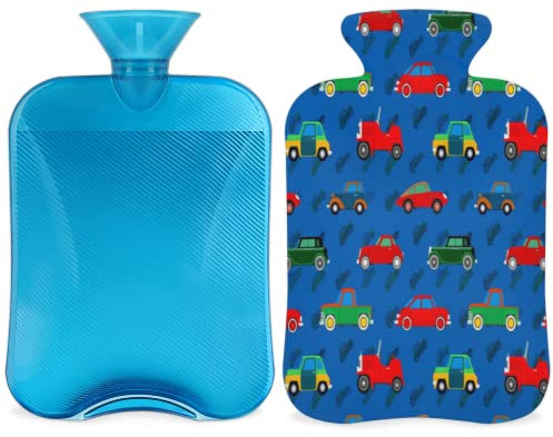 Cars Hot Water Bottle with Fluffy Cover, 2L Large Capacity Hot Water Bottles for Kids Men Women, Cartoon Car Warm Water Bottle for Cosy Nights, Pain Relief, Back