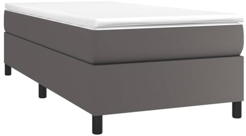vidaXL Bettgestell, Polsterbett Bett für Schlafzimmer, Bettrahmen mit Lattenrost, Kunstlederbett Einzelbett, Grau 100x200cm Kunstleder