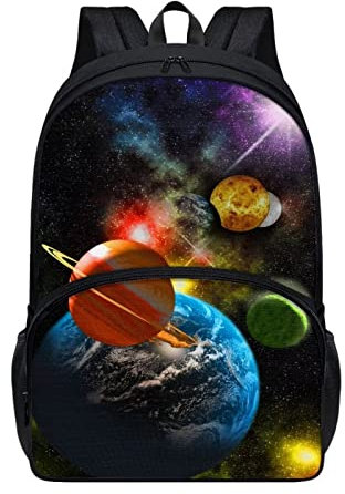 chaqlin Kinder Rucksack mit 3d Galaxy Planet Print,17 Zoll Jungen Mädchen Schultaschen Laptop Rucksack Casual Daypack Große Kapazität Buchtaschen Reise Wandern Rucksack