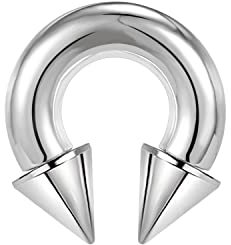 ZS Chirurgenstahl Spike Hufeisen Circular Barbell Ringe, 00G 0G 2G 4G 6G 8G 12G 16G Dick PA Rings, CBR Nasenring Septum Ohr Piercing Körperschmuck (Silber,2G,12mm)