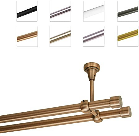MDEKOR Gardinenstange 240 cm 2-läufig | Vorhangstange für die Deckenmontage Kupfer aus Metall | Gardinenstangenset Ø 19mm