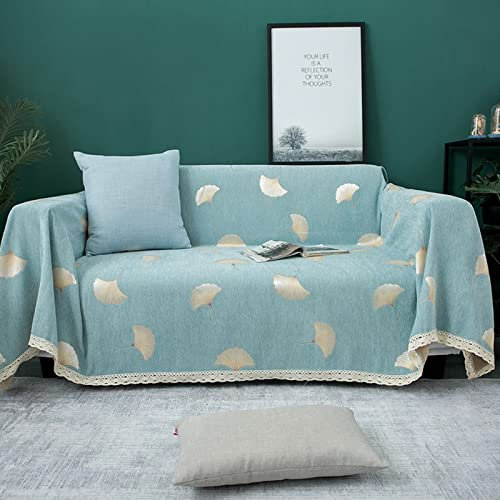 Homxi Sofabezug Dreisitzer,Couch Überzug mit Blatt Couchbezug Chenille Handtuch Sofa Grün Sofahusse Überzug 180x240CM