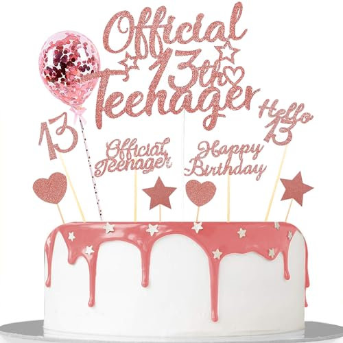 Catelves Glitzer Deko 13. Geburtstag Mädchen Teenager, Cake Topper 13 Geburtstag Jungen Mädchen, Official Teenager Deko, Tortendeko 13.Geburtstag Cupcake Toppers Hello 13, 13th Birthday Kuchendeko