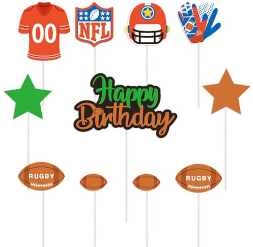 Guoguonb Rugby Tortendekorationen 1 Groß Happy Birthday Cake Topper und 20 Stück Rugby-Zubehör Cupcake für Rugby Thema Kuchen Deko Kinder Geburtstagsparty Dekoration