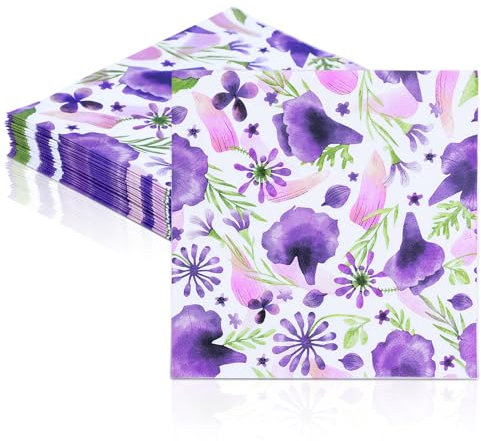 Party Servietten, Lila Blüten 3-lagig Papier Servierten, 20 Stück Abendessen-Servietten 33x33cm Papierserviette