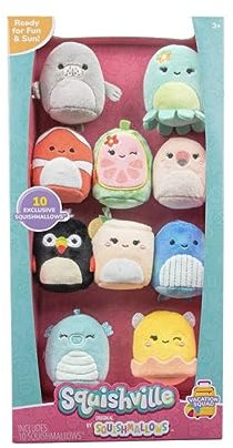 Squishville SQM0447-10er Pack Urlaub Squad, superweiche Mini-Squishmallows, 5cm Plüschfiguren