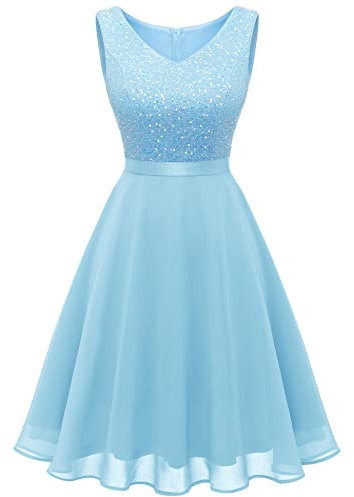 Dressystar Damen Abendkleider Elegant Konfirmationskleider Festliche Cocktailkleider für Hochzeit Jugendweihe Kleider Blau XL