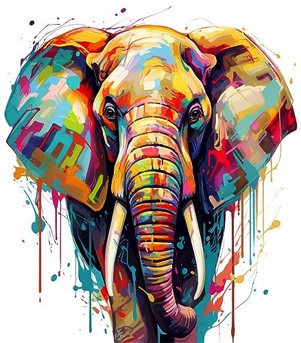 Ccfqiangtie Peinture par Numéro Adulte,Éléphant animal abstrait coloré,Kit de Peinture à l'huile sur Toile par Numéro pour Enfants ou Débutants,sans cadre,40x50cm