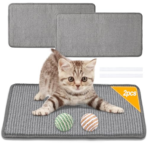 DYDHRER 2 alfombrillas para rascar, alfombra de sisal para gatos [50 x 25 cm], alfombra rascadora, alfombrilla de sisal con cinta adhesiva, tablas para rascar paredes, duradera y fácil de limpiar