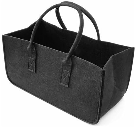 Cesta de leña de Fieltro, Cesta de leña con asa, Bolsa de Almacenamiento Plegable para leña, Cesta de Madera para leña, Soporte de Madera para leña, Soporte de Madera portátil para leña de Chimenea,