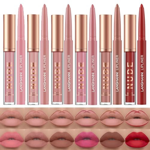 6 Matte Lipstick with 6 Lipliners Durable Lip Gloss Long-Lasting,Waterproof High Pigmented Velvet Lipgloss Kit Beauty Cosmetics Makeup Gift for Girls Lipstick Set(12PCS) (#B)