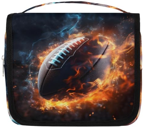 Fire America Football Travel Toiletry Bag for Women Men Kids Girls Boys, Makeup Cosmetic Bag Hanging Wash Bag Toiletries Organizer Shower Bag