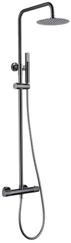 Mice - Conjunto Barra de ducha tersmostatico extensible de 82 cm a 115 cm - Columna monomando ducha con Rociador, mango de ducha - griferia baño de color Negro metalizado - BTD038/BGM