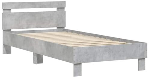 vidaXL Cadre de Lit Simple Avec Tête de Lit et Lumières LED, Sommier à Lattes, Adulte, Meuble de Chambre Moderne, Gris Béton 90x190 cm