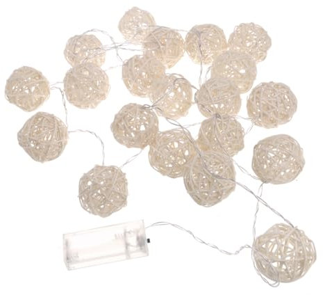 OKUMEYR Led Lichterkette Rattankugeln 2,5m Gelbes Licht Batteriebetrieben 20 Leds Für Weihnachten Hochzeit Party Dekoration