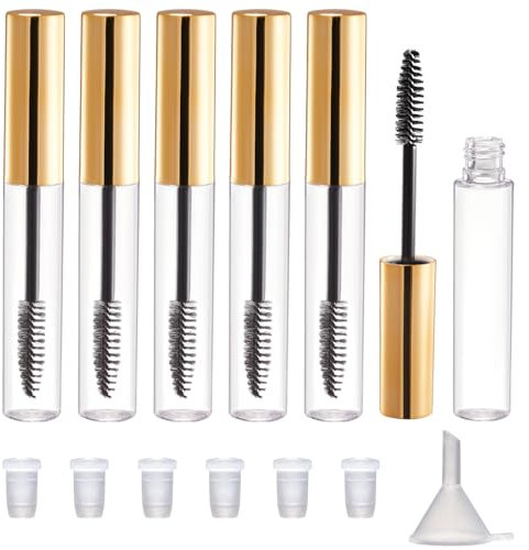 CAIYA 6 Stück Wimperncreme Behälter Flasche, Nachfüllbare klare leere Flasche Tube Container für Rizinusöl, Wimperncreme, mit Gummieinsatz und Trichter, 10ml