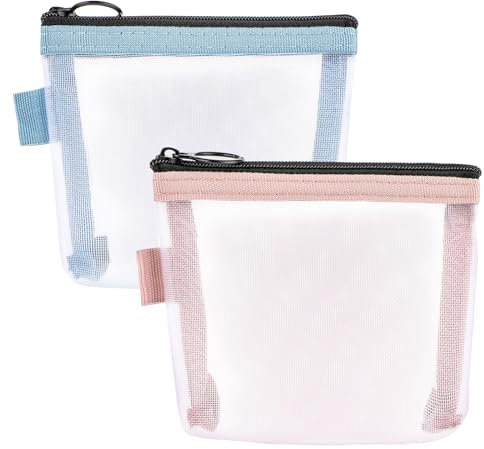 Gjinxi 2 Pcs Mini Zipper Toiletry Bag, Mini Mesh Makeup Bag, Nylon Waterproof Small Purse, Small Make Up Bag Travel Pouch with Zipper Portable Makeup Pouch Travel Toiletry Bag