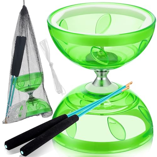 Simgoing Chinese Yoyo Diabolo Set Includes Colorful Chinese Yoyo with 2 Pieces Diabolo Sticks, 1 Piece String, 1 Net Bag for Fun(Green,Popular Style)
