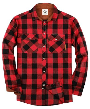 TARAINYA Chemise Flanelle Homme A Carreaux Manches Longues Regular Fit avec Poche Rouge Noir XL