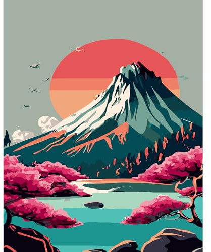 feelive Montagne Peinture par Numéro pour Adulte, Lac Les Arbres Kit de Peinture à l'huile sur Toile Bricolage pour Débutants Avec Pinceau Pigment Acrylique 30x40cm