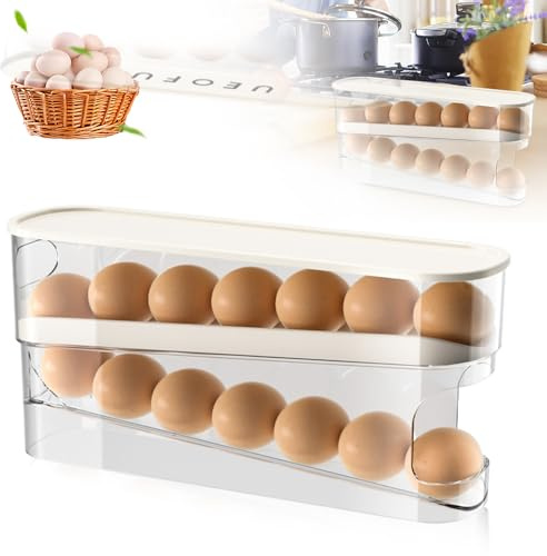 Egg Holder for Fridge, Eggs Dispenser Auto Rolling, Automatic Scrolling Egg Rack Holder, Space-Saving Egg Dispenser Auto Rolling, Large Capacity Eggs Organizer Storage (1)