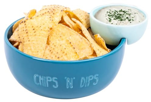 Fizz Creations Chips ‘n’ Dips Bowl. Snack Time Perfected! Innovative Design Features a Convenient Dip Compartment. Ceramic Snack Bowl. Movie Night Accessories Chip and Dip Bowl