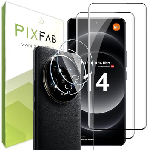 PIXFAB Screen Protector for Xiaomi 14 Ultra Tempered Glass + Camera Lens Protector, [4 in 1], 9H Anti Scratch and Anti Shatter Film, [Case Friendly] HD Clear Premium, [2 Pack each]