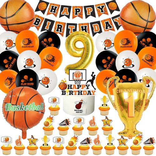 Basketball Geburtstagsdeko Ballon 9 Jahre,Kindergeburtstag Party Deko 52 Stück,Basketball Deko Geburtstag,Basketball Luftballon Helium,Basketball Thema Geburtstag Kit für Jungen Mädchen