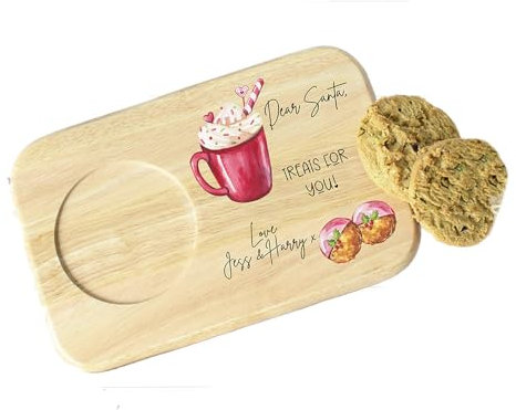 Personalised Wooden Christmas Tea & Biscuits Board, Eve Santa Board Plate Treats Milk Mince Pie Christmas Eve Box, Tray, Christmas Plate