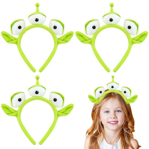 Dreiäugiges Stirnband, 3 Stück, dreiäugiges Alien-Stirnband, Plüsch, Alien-Ohren, Shrek-Haarbänder, lustige Kopfbedeckung, Cosplay-Kostüme, Zubehör für Kinder und Erwachsene, Gesichtswäsche, Make-up