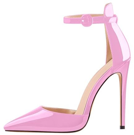 blingqueen Pumps Damen Frauen Schuhe Riemchenpumps Absatzschuhe Mary Jane Stilettos High Heels Lack Rosa 39 EU