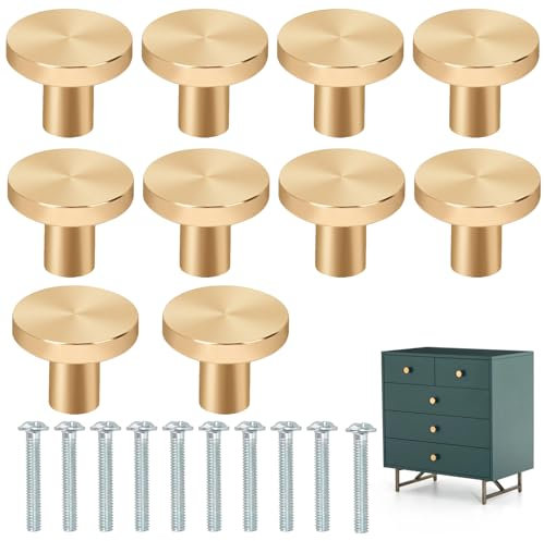 Deilonie 10Pcs Gold Cabinet Knobs Round,Gold Handles for Drawers,Drawer Knobs,Decoration