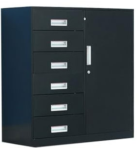 WANGHAI-666 Aktenschrank Schrank mit 6 Schubladen, for den Haushalt, multifunktionaler Aufbewahrungsschrank, Metall-Datendatei-Organizer, Büro-Aktenschrank Büroschrank(Schwarz)