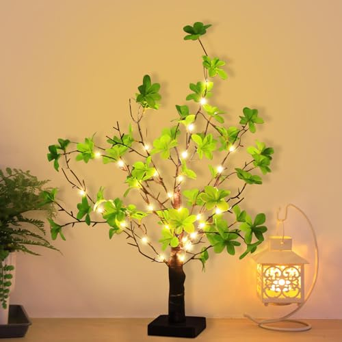 LED Baum Lichter 42 Warmweiß LEDs mit Blättern, Frühlingsdeko Lichterbaum Künstlichen Baum Zimmer Deko Indirekte Beleuchtung USB/Batteriebetrieben, Lichterkette Innen Lampe für Deko Wohnzimmer (A)