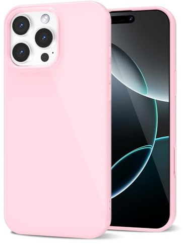 LoeoeL for iPhone 16 Pro Phone Case Liquid Silicone, Cute Girly Thin Ultra Slim Jelly Soft Rubber Gel Protective Glossy Hard Plastic Case, Plain Solid Color Cover for Women Girl, Light Pink