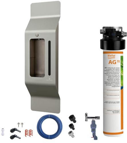 BieTal® Trinkwasserfilter mit Aktivkohle für sauberes & frisches Wasser & blupura WALL 1-leitig Edelstahl matt für dein Zuhause Praxis Büro Wohnmobil Aktivkohlefilter Wasserfiltersystem & Wasserstop