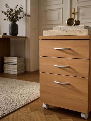 Rollcontainer OTTAWA 40 x 60 x 45 cm Unterschrank mit Rollen Buche | Rollwagen mit Schubladen | Roll-Schrank Büro | Kosmetikwagen Make Up Wagen | Container unter