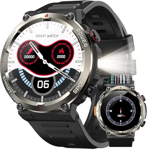 IOWODO Smartwatch Uomo 1.45 Orologio Intelligente Fitness con Chiamate Bluetooth, Batteria 960mAh, Bussola, IP68 Impermeabile, Monitoraggio Cuore Ossigeno Sonno, 100+ Modalità Sportive, 2 Cinturini
