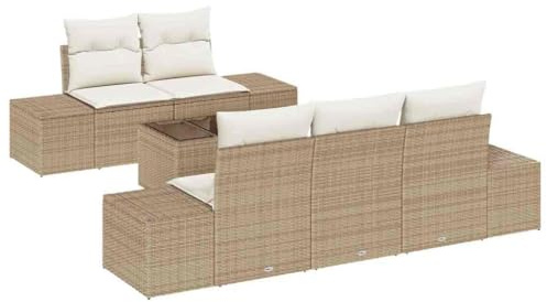 vidaXL Garten-Sofa-Set 6 pcs Beige Poly Rattan, Stylische Gartenmöbel, gemütliches Sofa-Set, modulares Rattan, Balkonlounges zum Entspannen