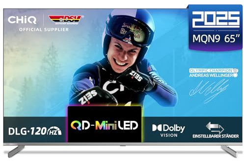 CHIQ Téléviseur M65QN9G 65 Pouces (164 cm) Smart TV 4K Mini QLED, Google TV 5.0, MEMC Dolby Vision & Atmos DLG 120Hz HDR10 Assistant Google & Chromecast intégrés,Cadre métallique